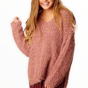 Altar’d State Long-Sleeved V-Neck Fuzzy Sweater